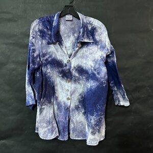 Click Color me Cotton Linen Purple Tie Dye Size XL Blue Lavender Shacket Jacket